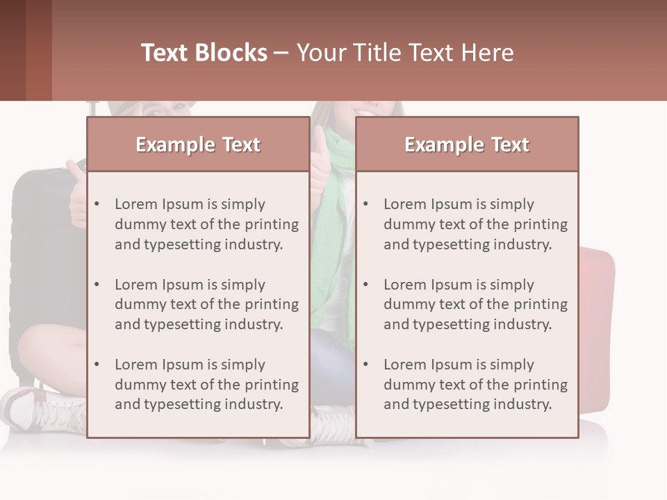 Two Women Sitting On The Ground With Luggage Giving Thumbs Up PowerPoint Template