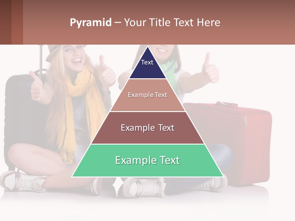 Two Women Sitting On The Ground With Luggage Giving Thumbs Up PowerPoint Template