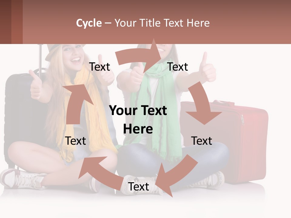 Two Women Sitting On The Ground With Luggage Giving Thumbs Up PowerPoint Template