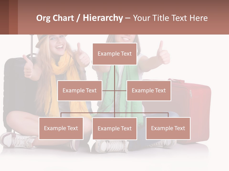 Two Women Sitting On The Ground With Luggage Giving Thumbs Up PowerPoint Template