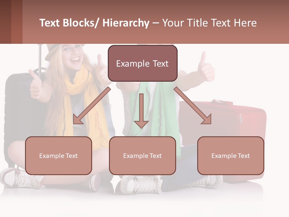 Two Women Sitting On The Ground With Luggage Giving Thumbs Up PowerPoint Template