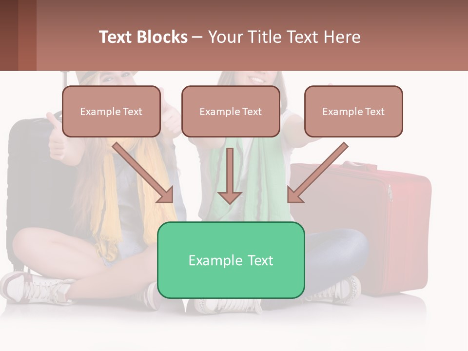Two Women Sitting On The Ground With Luggage Giving Thumbs Up PowerPoint Template