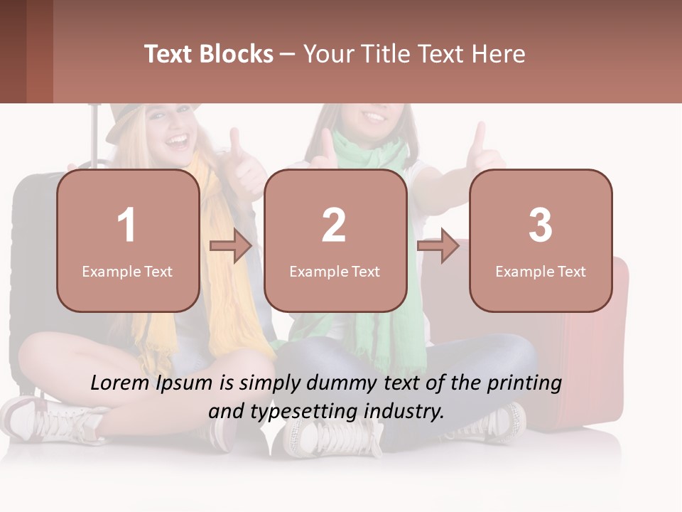 Two Women Sitting On The Ground With Luggage Giving Thumbs Up PowerPoint Template