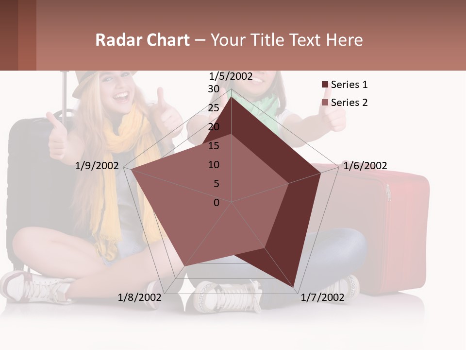 Two Women Sitting On The Ground With Luggage Giving Thumbs Up PowerPoint Template