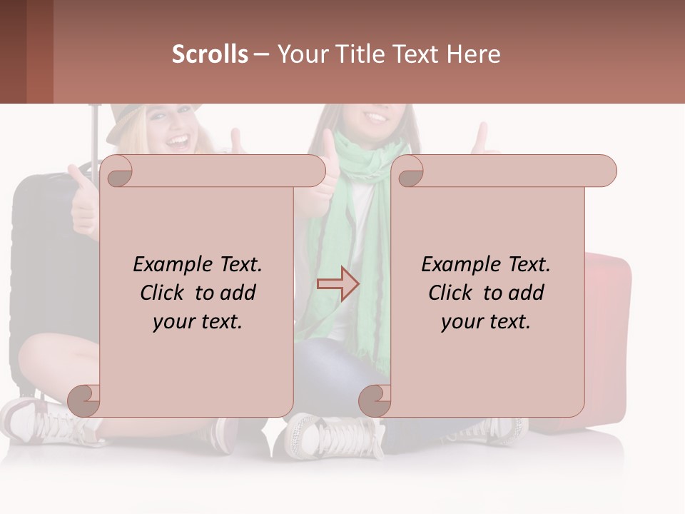 Two Women Sitting On The Ground With Luggage Giving Thumbs Up PowerPoint Template