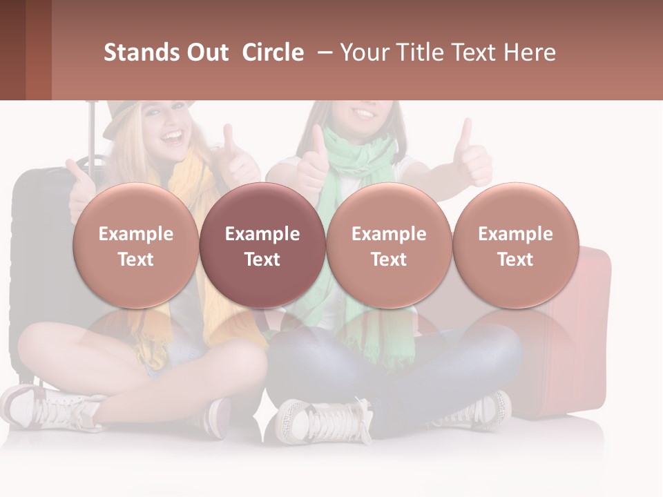 Two Women Sitting On The Ground With Luggage Giving Thumbs Up PowerPoint Template