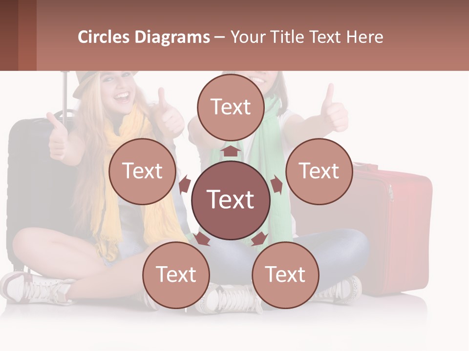 Two Women Sitting On The Ground With Luggage Giving Thumbs Up PowerPoint Template