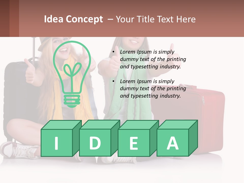 Two Women Sitting On The Ground With Luggage Giving Thumbs Up PowerPoint Template