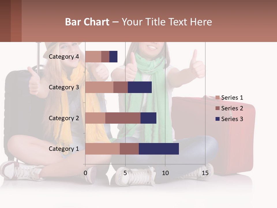 Two Women Sitting On The Ground With Luggage Giving Thumbs Up PowerPoint Template