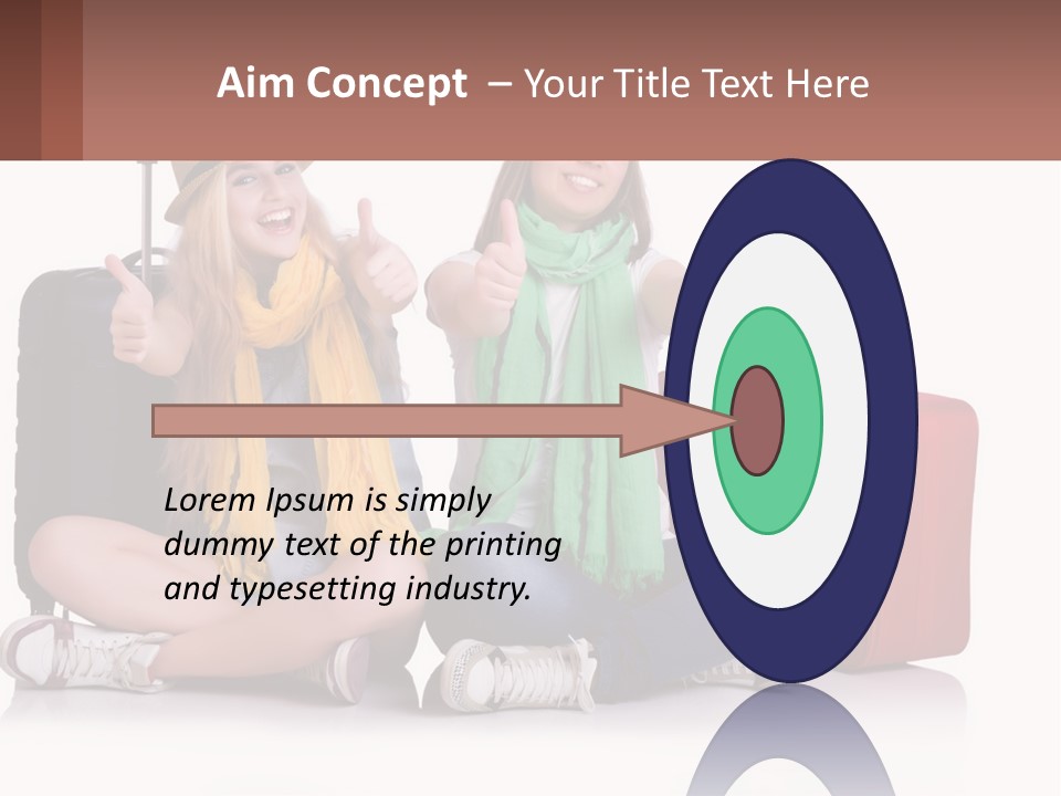 Two Women Sitting On The Ground With Luggage Giving Thumbs Up PowerPoint Template