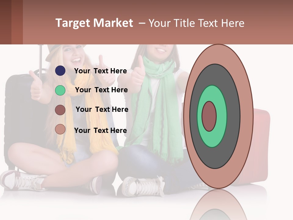 Two Women Sitting On The Ground With Luggage Giving Thumbs Up PowerPoint Template