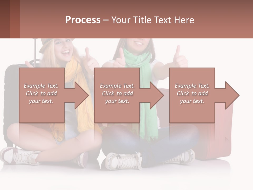 Two Women Sitting On The Ground With Luggage Giving Thumbs Up PowerPoint Template