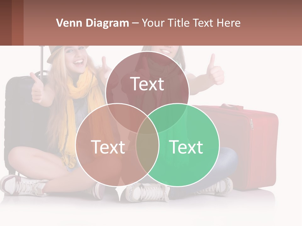 Two Women Sitting On The Ground With Luggage Giving Thumbs Up PowerPoint Template