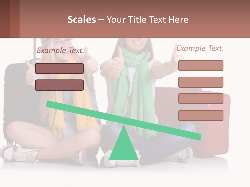 Two Women Sitting On The Ground With Luggage Giving Thumbs Up PowerPoint Template