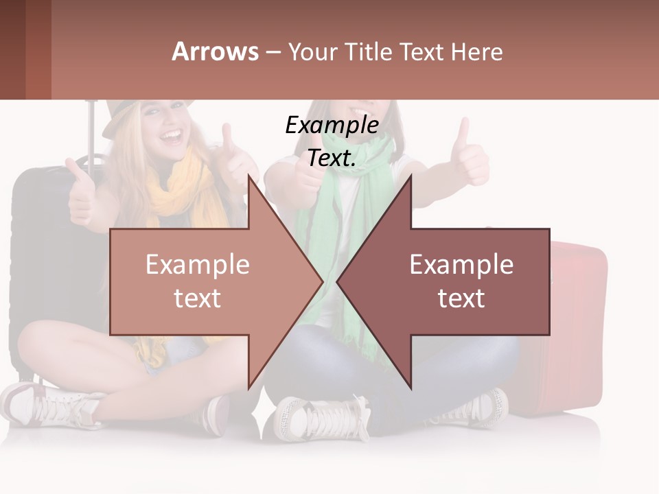 Two Women Sitting On The Ground With Luggage Giving Thumbs Up PowerPoint Template