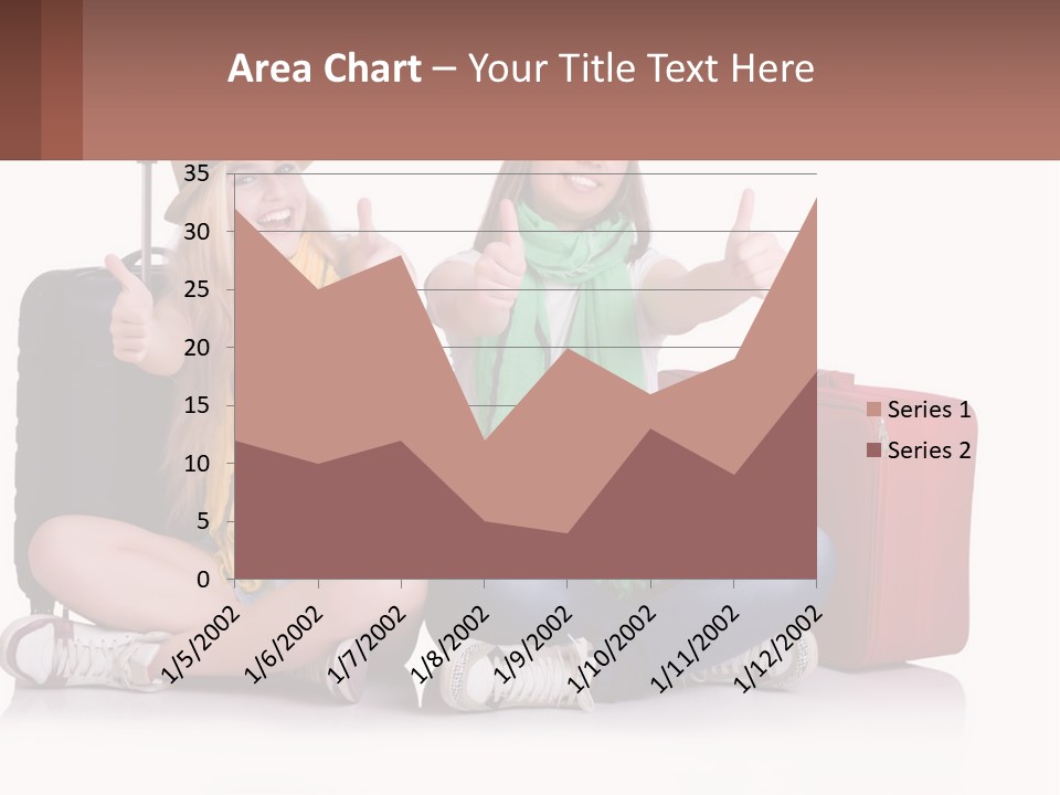 Two Women Sitting On The Ground With Luggage Giving Thumbs Up PowerPoint Template