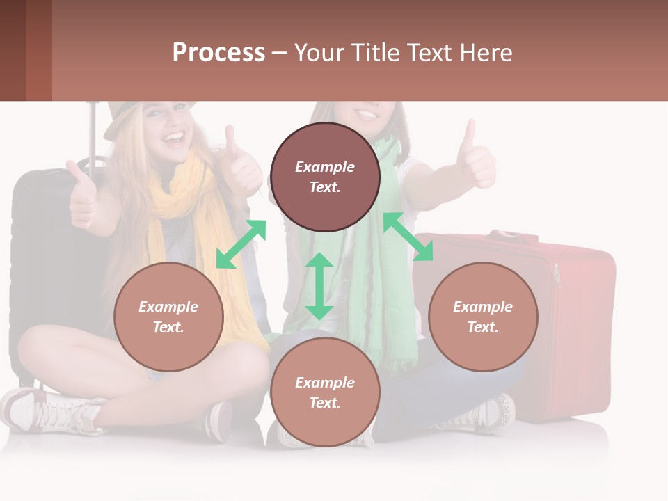 Two Women Sitting On The Ground With Luggage Giving Thumbs Up PowerPoint Template