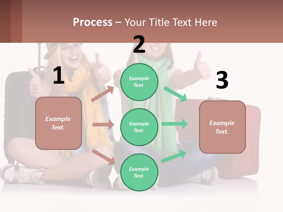 Two Women Sitting On The Ground With Luggage Giving Thumbs Up PowerPoint Template