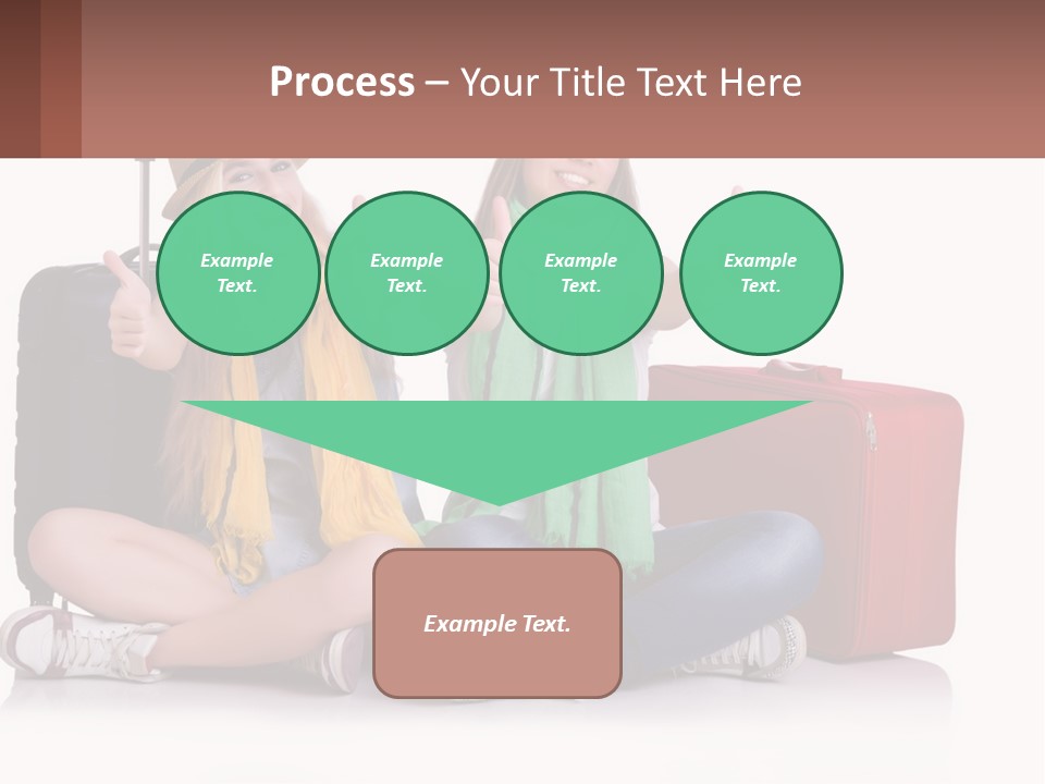 Two Women Sitting On The Ground With Luggage Giving Thumbs Up PowerPoint Template