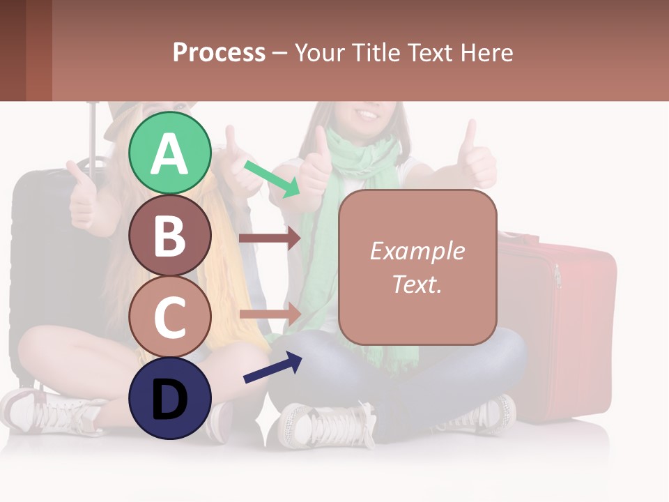 Two Women Sitting On The Ground With Luggage Giving Thumbs Up PowerPoint Template