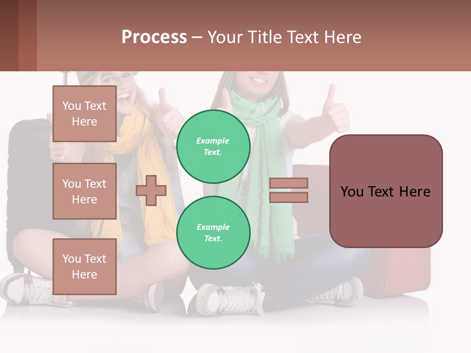 Two Women Sitting On The Ground With Luggage Giving Thumbs Up PowerPoint Template