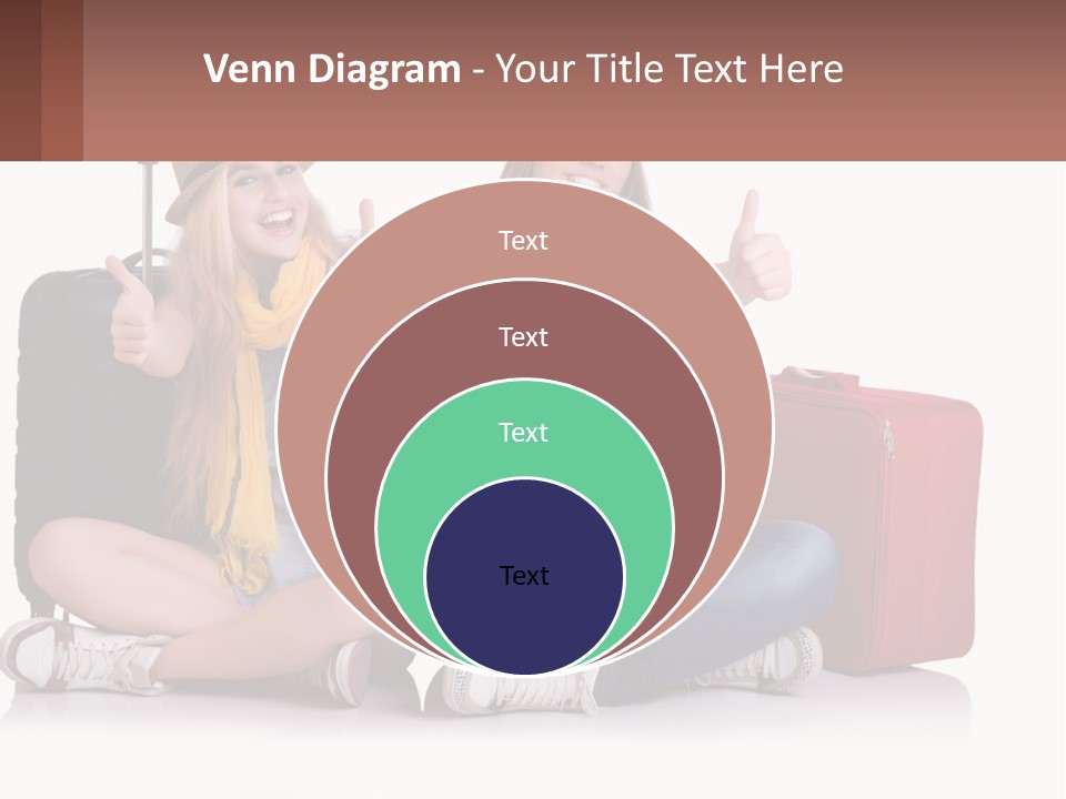 Two Women Sitting On The Ground With Luggage Giving Thumbs Up PowerPoint Template