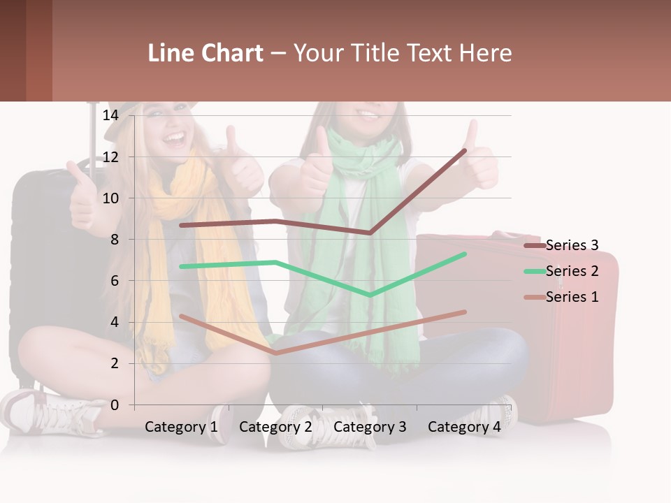 Two Women Sitting On The Ground With Luggage Giving Thumbs Up PowerPoint Template