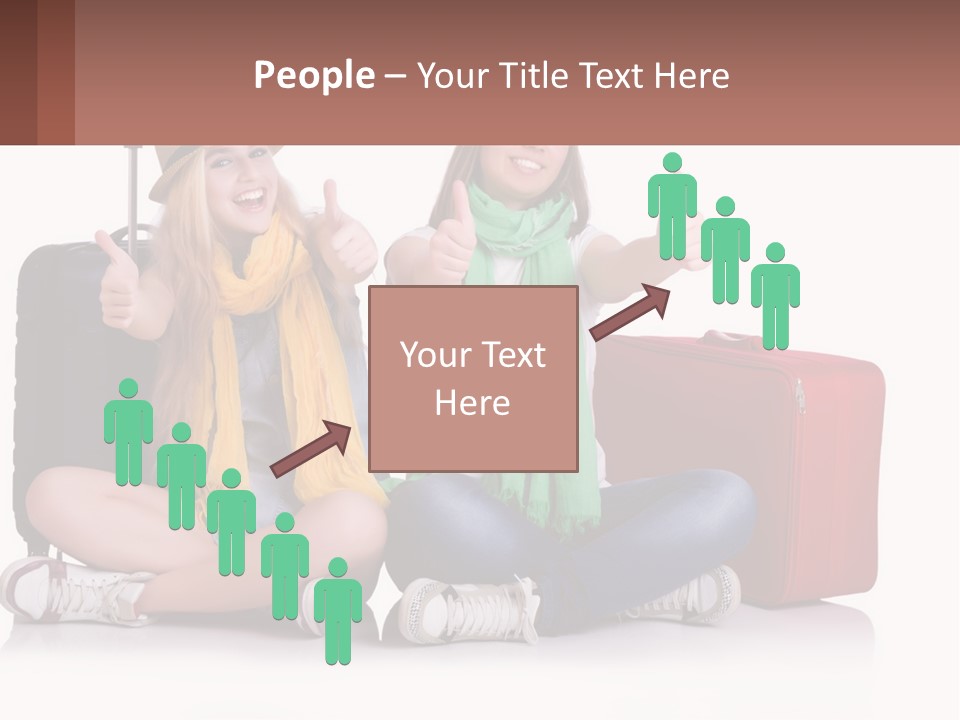 Two Women Sitting On The Ground With Luggage Giving Thumbs Up PowerPoint Template