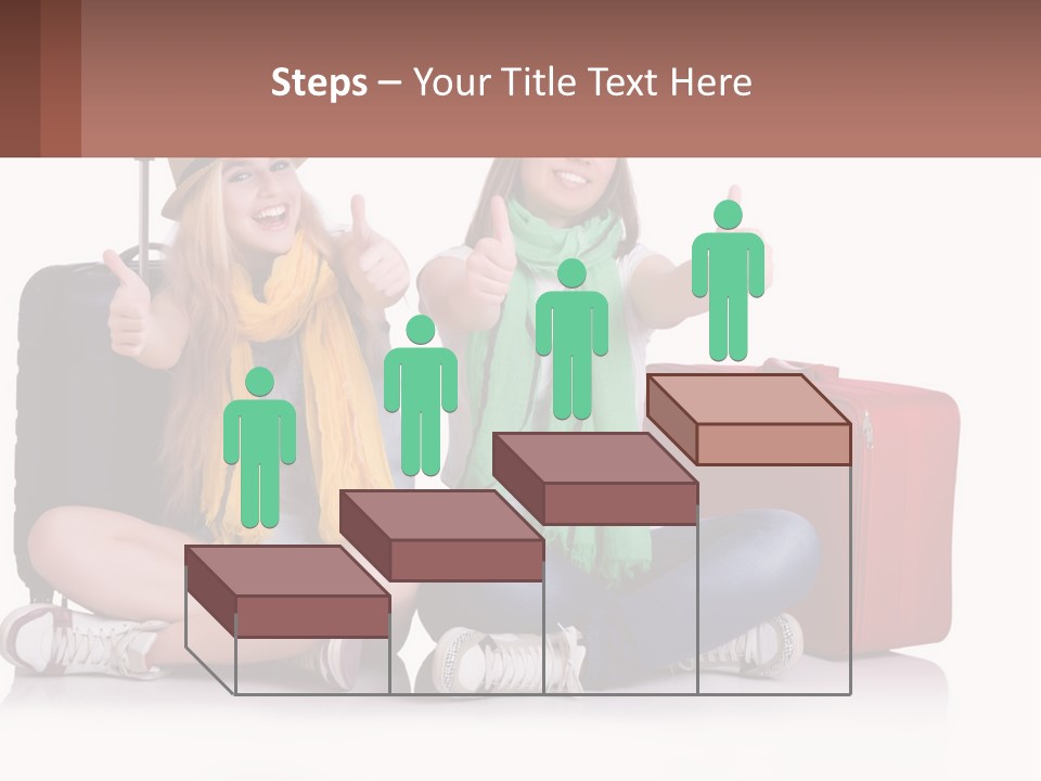 Two Women Sitting On The Ground With Luggage Giving Thumbs Up PowerPoint Template