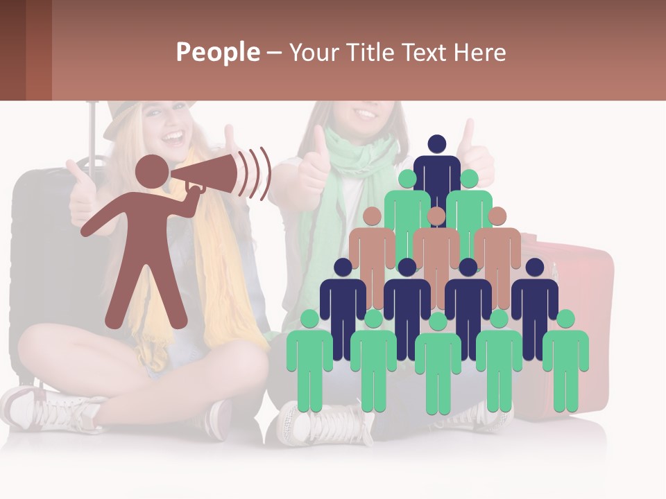 Two Women Sitting On The Ground With Luggage Giving Thumbs Up PowerPoint Template