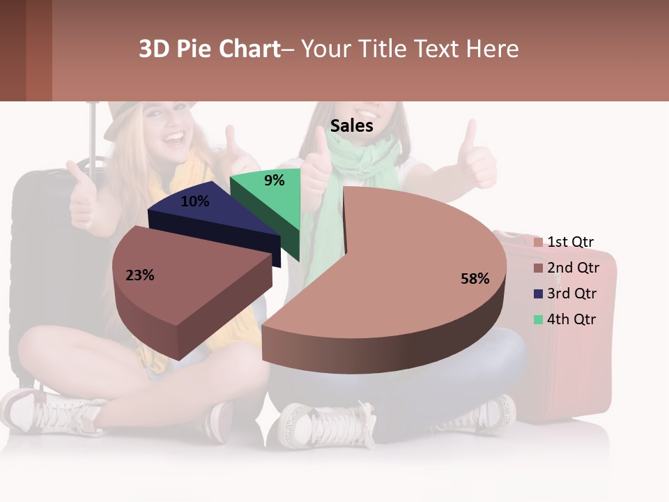 Two Women Sitting On The Ground With Luggage Giving Thumbs Up PowerPoint Template