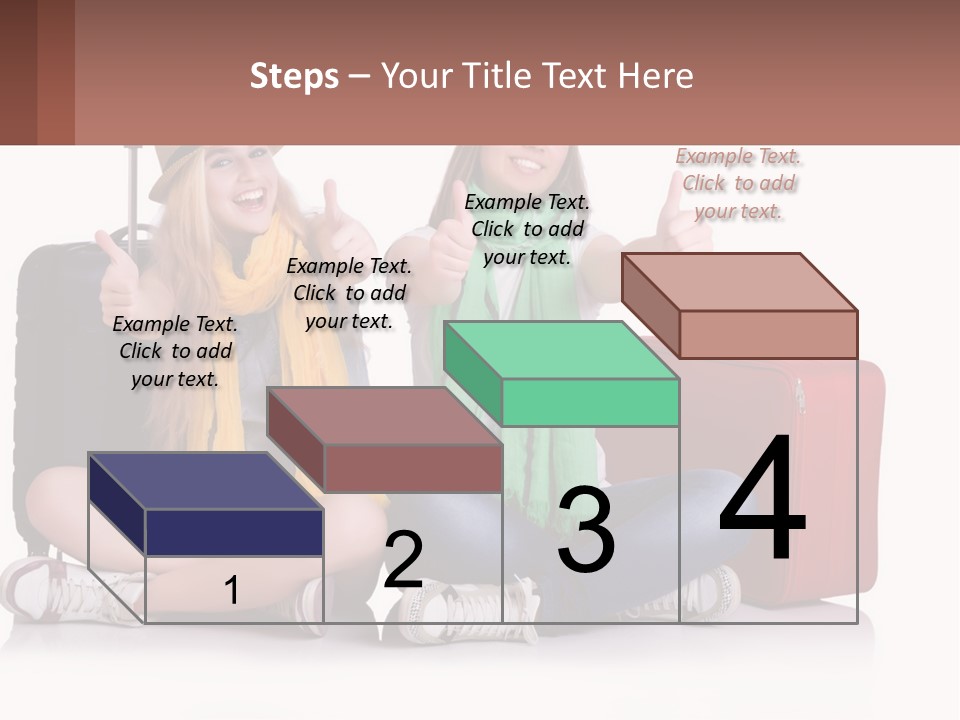 Two Women Sitting On The Ground With Luggage Giving Thumbs Up PowerPoint Template