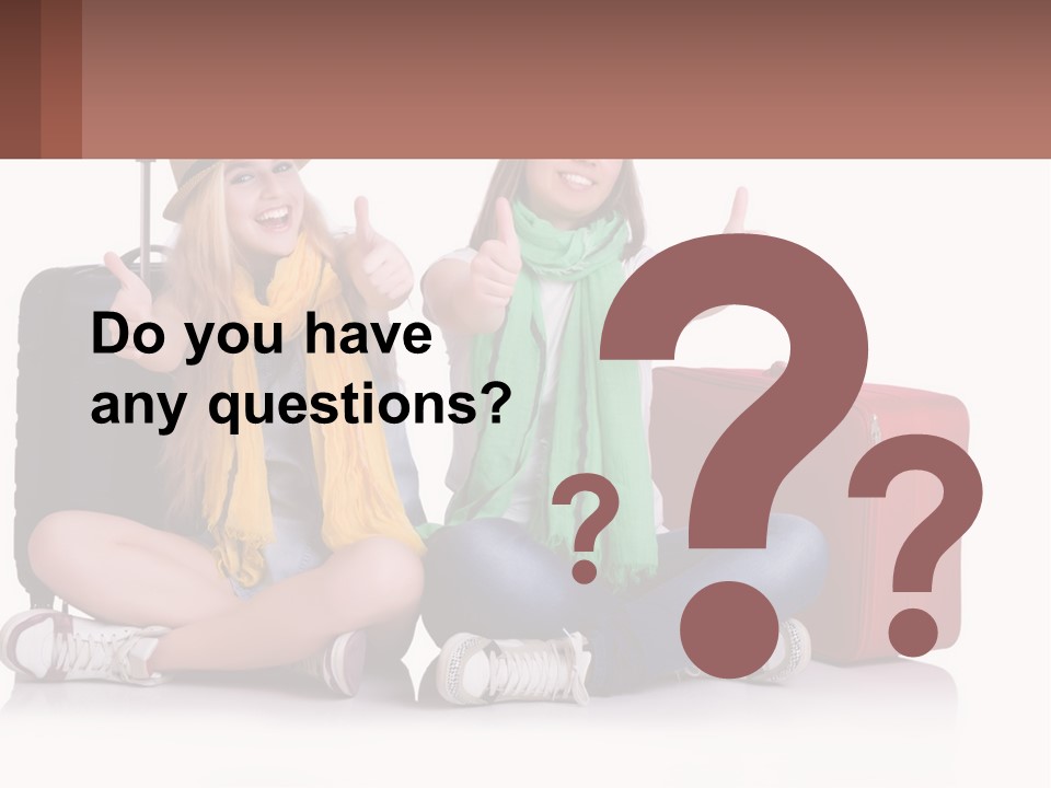 Two Women Sitting On The Ground With Luggage Giving Thumbs Up PowerPoint Template