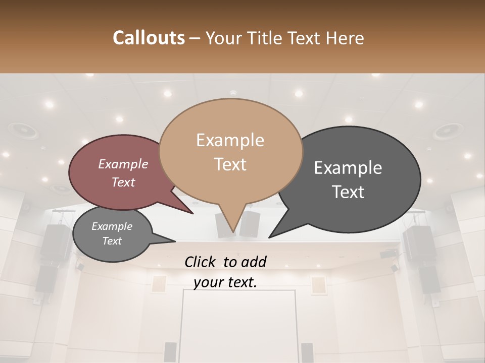 A Large Auditorium With Speakers And Lights On The Ceiling PowerPoint Template