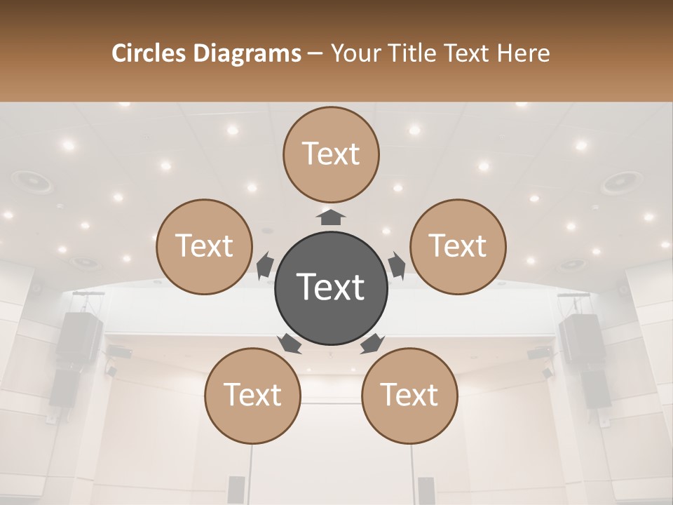 A Large Auditorium With Speakers And Lights On The Ceiling PowerPoint Template