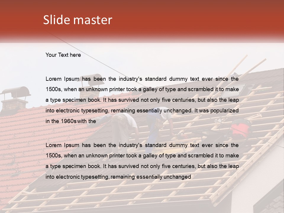 Two Men Working On The Roof Of A House PowerPoint Template