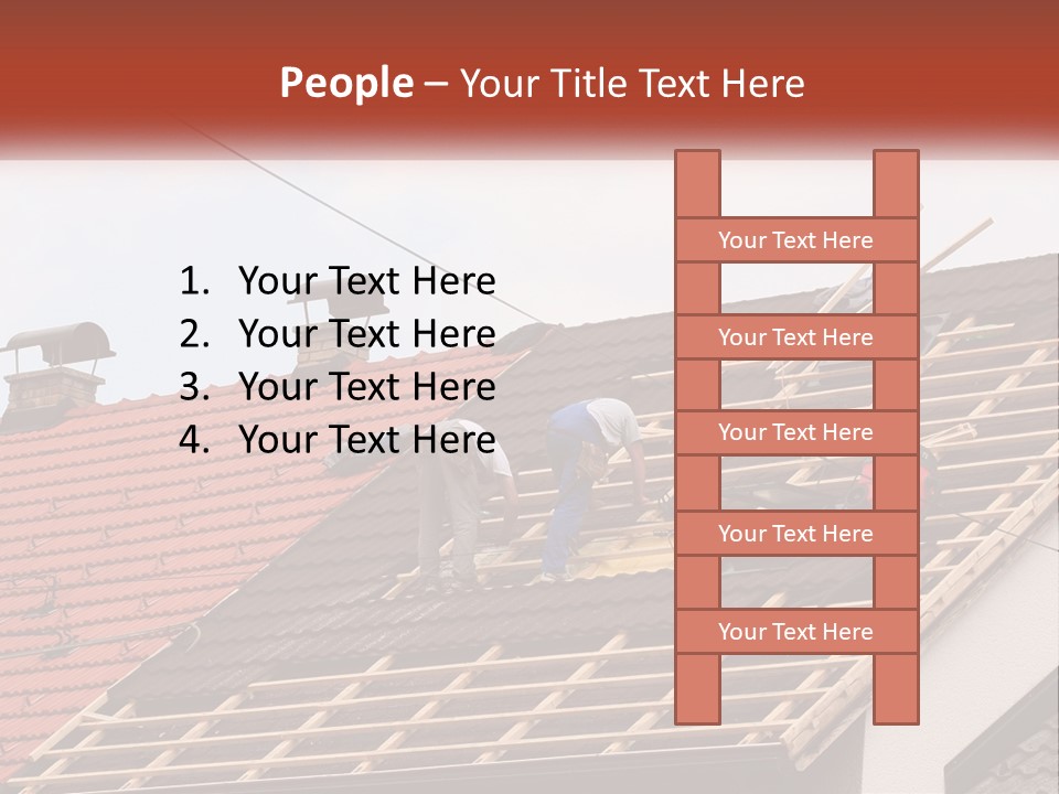 Two Men Working On The Roof Of A House PowerPoint Template