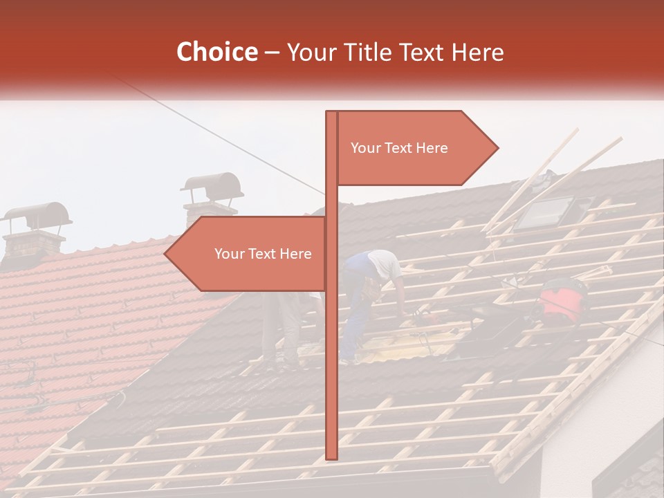 Two Men Working On The Roof Of A House PowerPoint Template