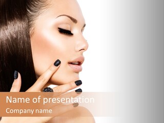 A Woman With A Black Manicure On Her Face PowerPoint Template