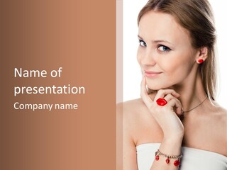 A Woman In A White Dress With A Red Bracelet PowerPoint Template