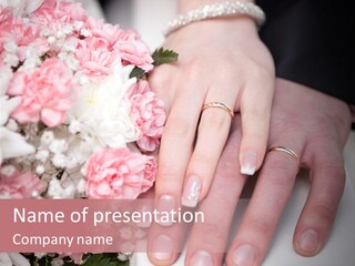 A Bride And Groom Holding A Bouquet Of Flowers PowerPoint Template