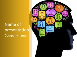 A Man's Head With A Lot Of Social Icons On It PowerPoint Template