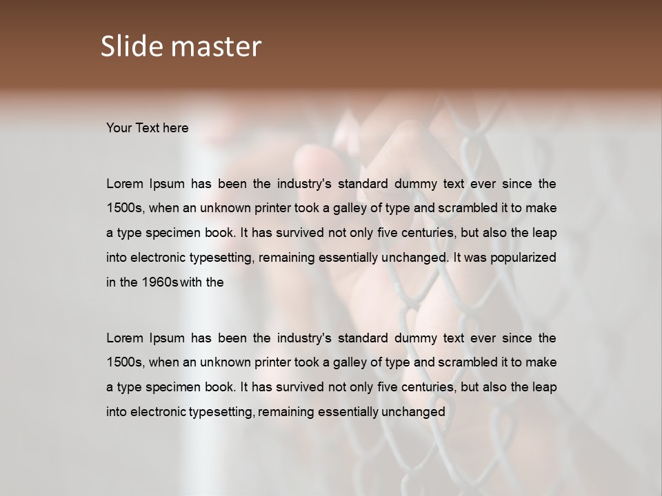 A Person Holding A Chain Link Fence With Their Hands PowerPoint Template