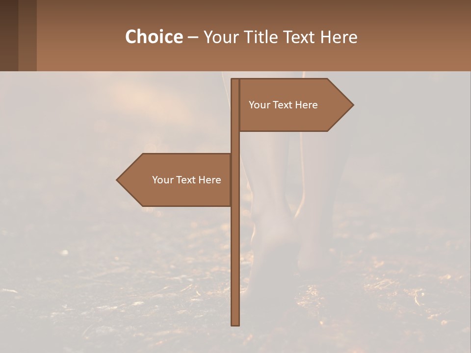 A Woman Walking Down A Dirt Road With Her Foot In The Air PowerPoint Template