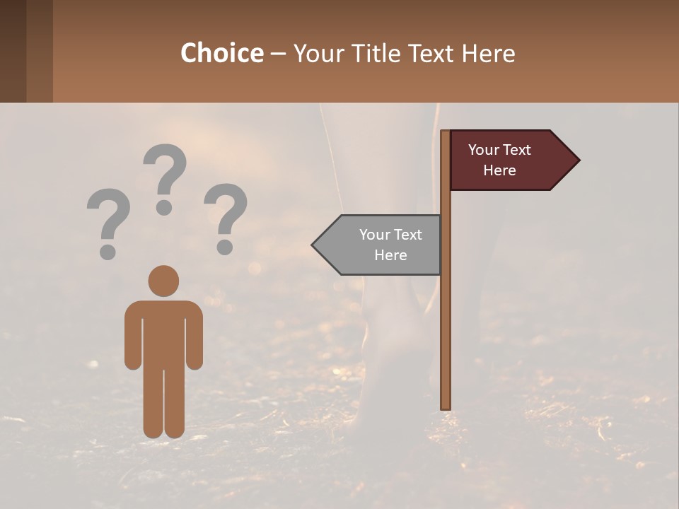 A Woman Walking Down A Dirt Road With Her Foot In The Air PowerPoint Template