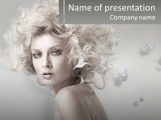 A Woman With Blonde Hair Is Posing For A Picture PowerPoint Template