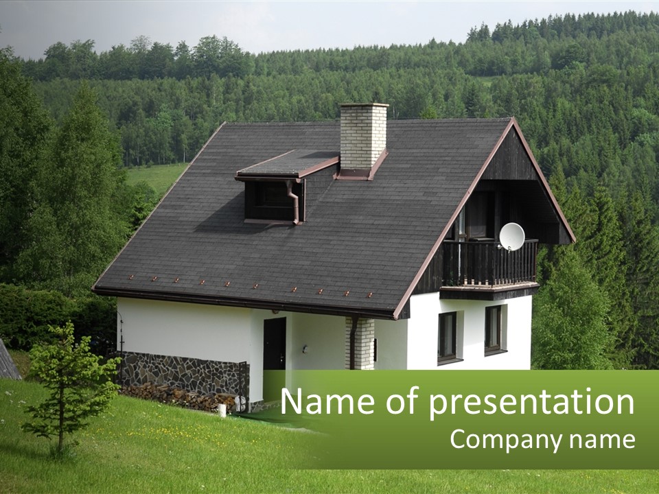 A House In The Middle Of A Field With Trees In The Background PowerPoint Template