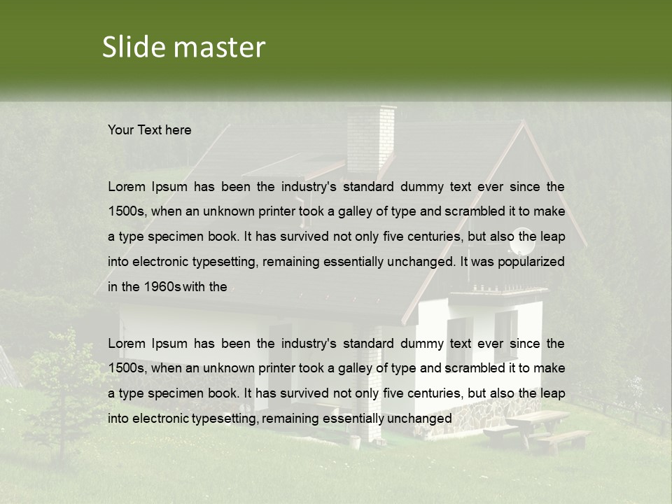 A House In The Middle Of A Field With Trees In The Background PowerPoint Template