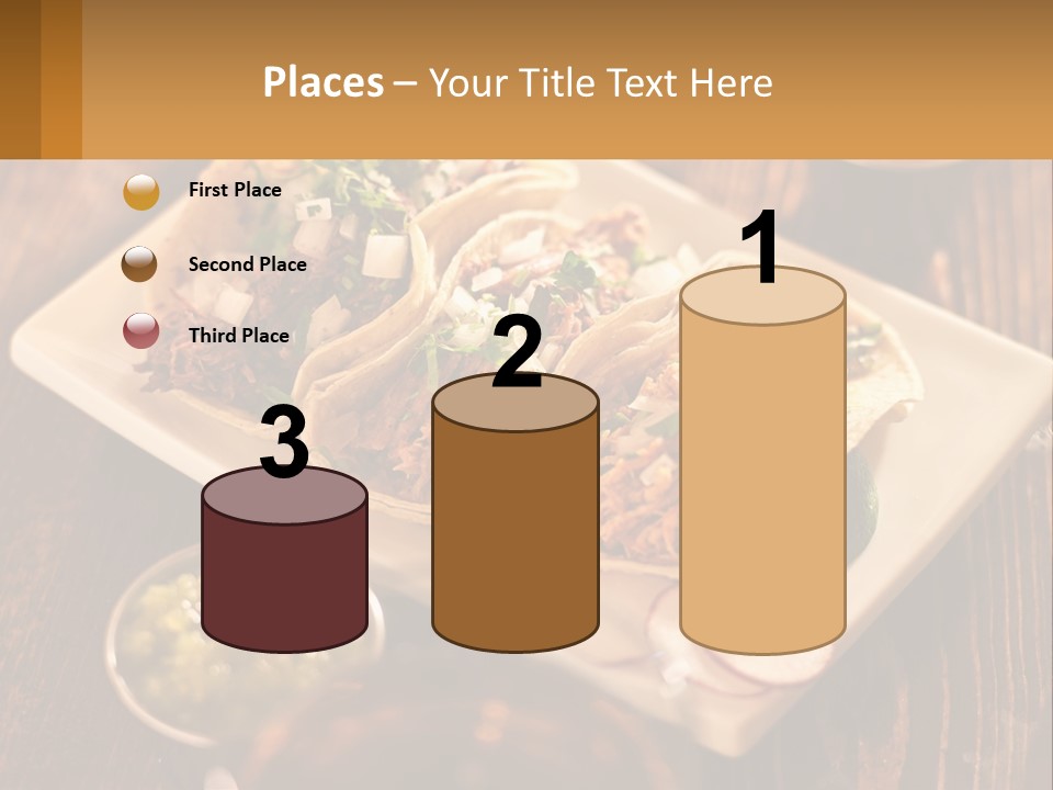 Three Tacos On A Plate With Sauces On The Side PowerPoint Template