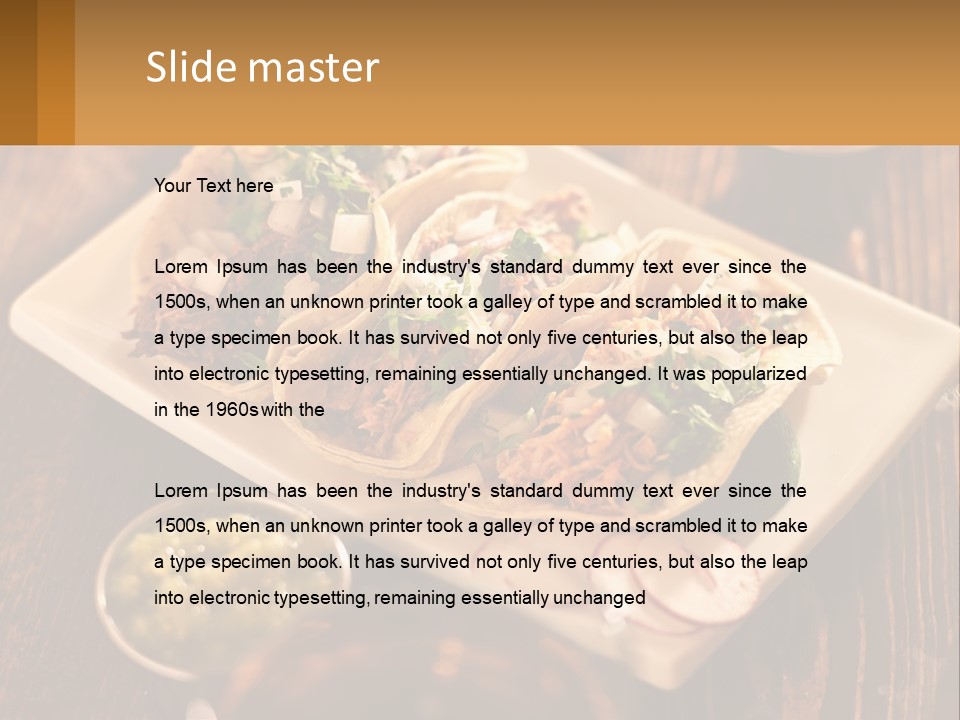 Three Tacos On A Plate With Sauces On The Side PowerPoint Template